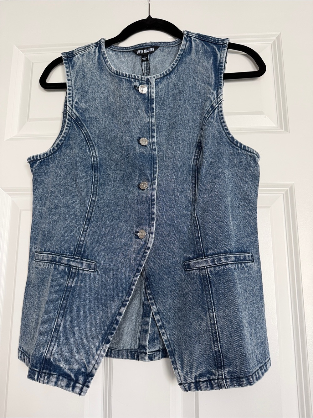 Steve Madden Women's Blue Denim Button Vest Top